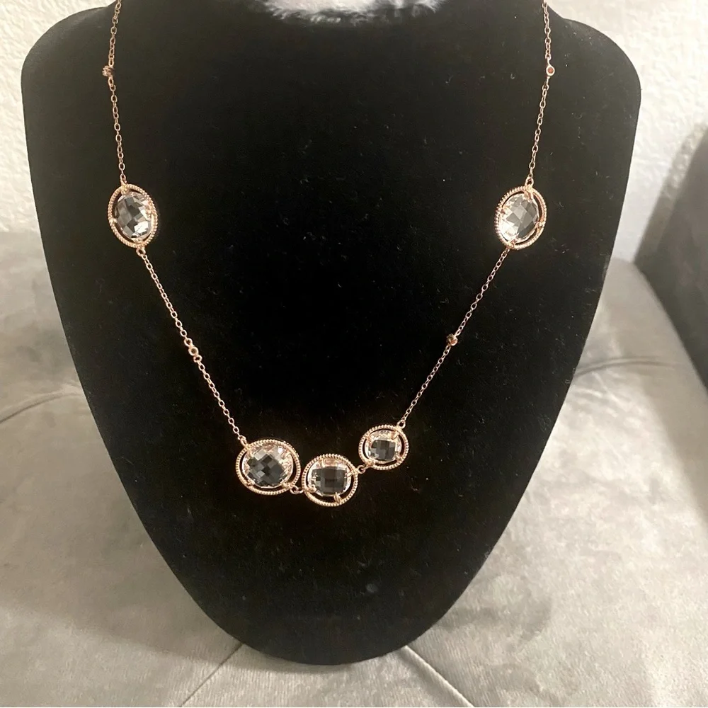 NEW Rose Gold Over Silver Oval CZ Station Necklace